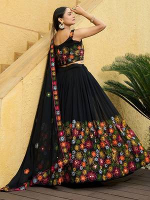 Embroidered Thread Work Semi-Stitched Lehenga & Unstitched Blouse With Dupatta 4