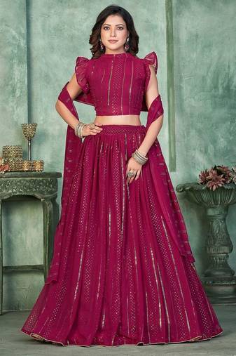 Embroidered Thread Work Semi-Stitched Lehenga & Unstitched Blouse With Dupatta