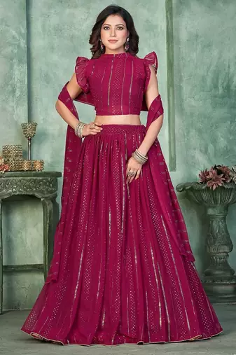 Embroidered Thread Work Semi-Stitched Lehenga & Unstitched Blouse With Dupatta