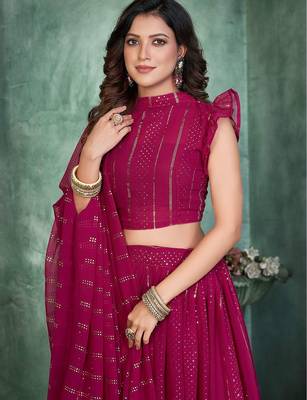 Embroidered Thread Work Semi-Stitched Lehenga & Unstitched Blouse With Dupatta 2