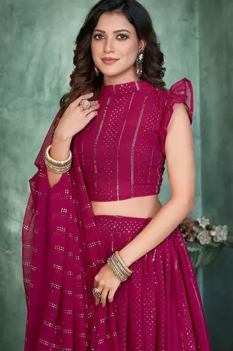 Embroidered Thread Work Semi-Stitched Lehenga & Unstitched Blouse With Dupatta