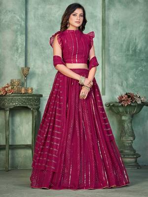 Embroidered Thread Work Semi-Stitched Lehenga & Unstitched Blouse With Dupatta 3