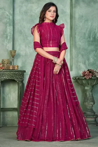 Embroidered Thread Work Semi-Stitched Lehenga & Unstitched Blouse With Dupatta