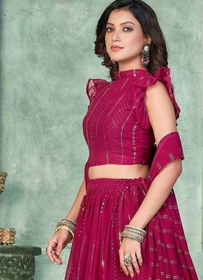 Embroidered Thread Work Semi-Stitched Lehenga & Unstitched Blouse With Dupatta 4