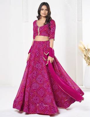 Printed Semi-Stitched Lehenga & Unstitched Blouse With Dupatta 1