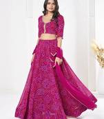Printed Semi-Stitched Lehenga & Unstitched Blouse With Dupatta