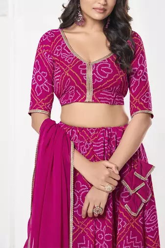 Printed Semi-Stitched Lehenga & Unstitched Blouse With Dupatta