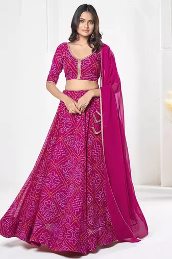 Printed Semi-Stitched Lehenga & Unstitched Blouse With Dupatta