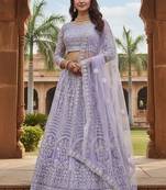 Embroidered Thread Work Semi-Stitched Lehenga & Blouse With Dupatta