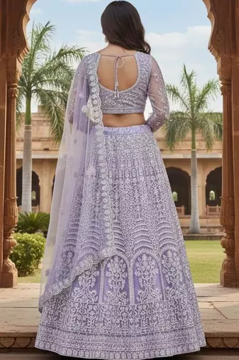 Embroidered Thread Work Semi-Stitched Lehenga & Blouse With Dupatta