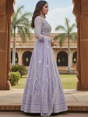 Embroidered Thread Work Semi-Stitched Lehenga & Blouse With Dupatta 3