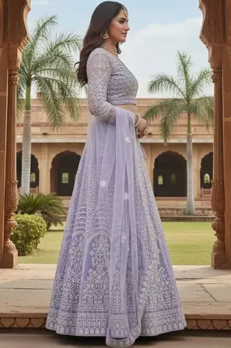 Embroidered Thread Work Semi-Stitched Lehenga & Blouse With Dupatta