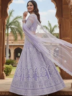Embroidered Thread Work Semi-Stitched Lehenga & Blouse With Dupatta 4