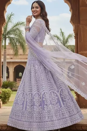 Embroidered Thread Work Semi-Stitched Lehenga & Blouse With Dupatta