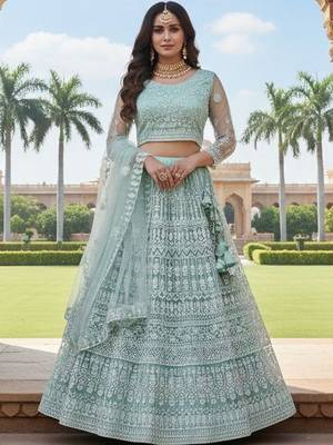 Embroidered Thread Work Semi-Stitched Lehenga & Blouse With Dupatta 1