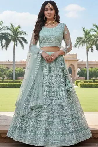 Embroidered Thread Work Semi-Stitched Lehenga & Blouse With Dupatta