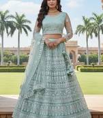 Embroidered Thread Work Semi-Stitched Lehenga & Blouse With Dupatta