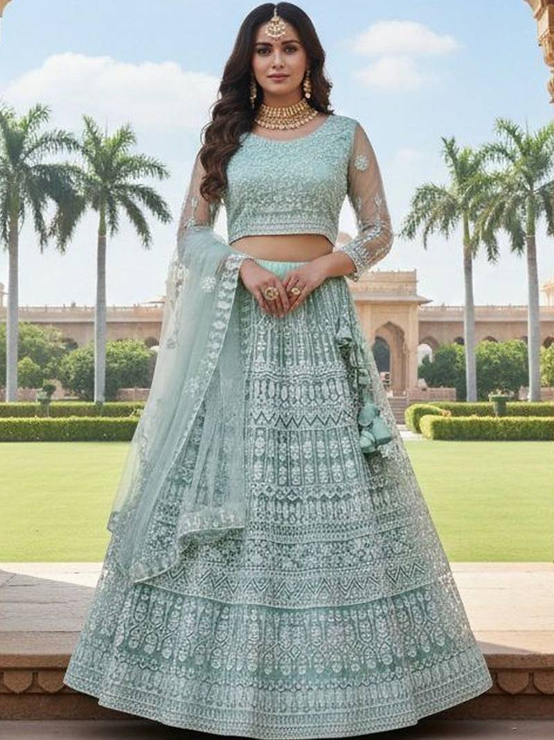 Embroidered Thread Work Semi-Stitched Lehenga & Blouse With Dupatta