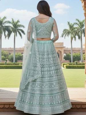 Embroidered Thread Work Semi-Stitched Lehenga & Blouse With Dupatta 2