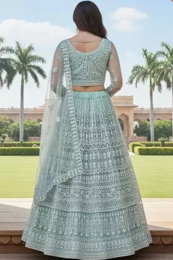Embroidered Thread Work Semi-Stitched Lehenga & Blouse With Dupatta