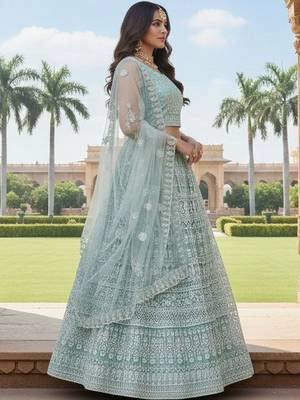 Embroidered Thread Work Semi-Stitched Lehenga & Blouse With Dupatta 3