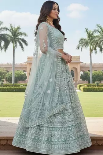 Embroidered Thread Work Semi-Stitched Lehenga & Blouse With Dupatta