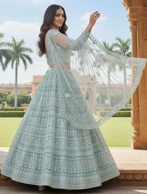 Embroidered Thread Work Semi-Stitched Lehenga & Blouse With Dupatta 4