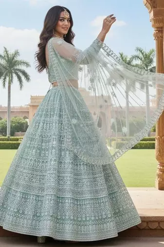 Embroidered Thread Work Semi-Stitched Lehenga & Blouse With Dupatta