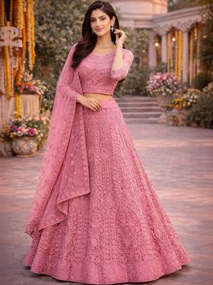 Embroidered Thread Work Semi-Stitched Lehenga & Blouse With Dupatta 1