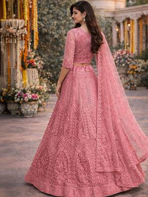Embroidered Thread Work Semi-Stitched Lehenga & Blouse With Dupatta 2