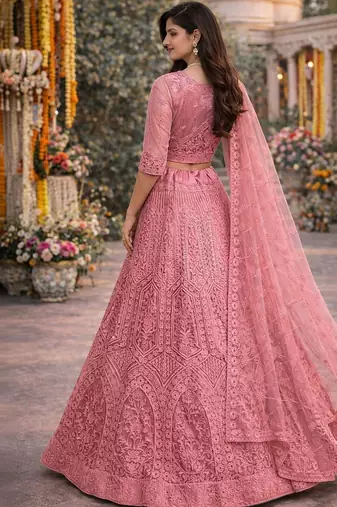 Embroidered Thread Work Semi-Stitched Lehenga & Blouse With Dupatta