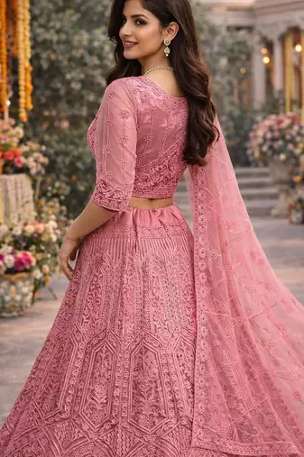 Embroidered Thread Work Semi-Stitched Lehenga & Blouse With Dupatta