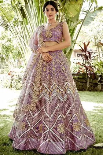 Embroidered Semi-Stitched Lehenga & Blouse With Dupatta