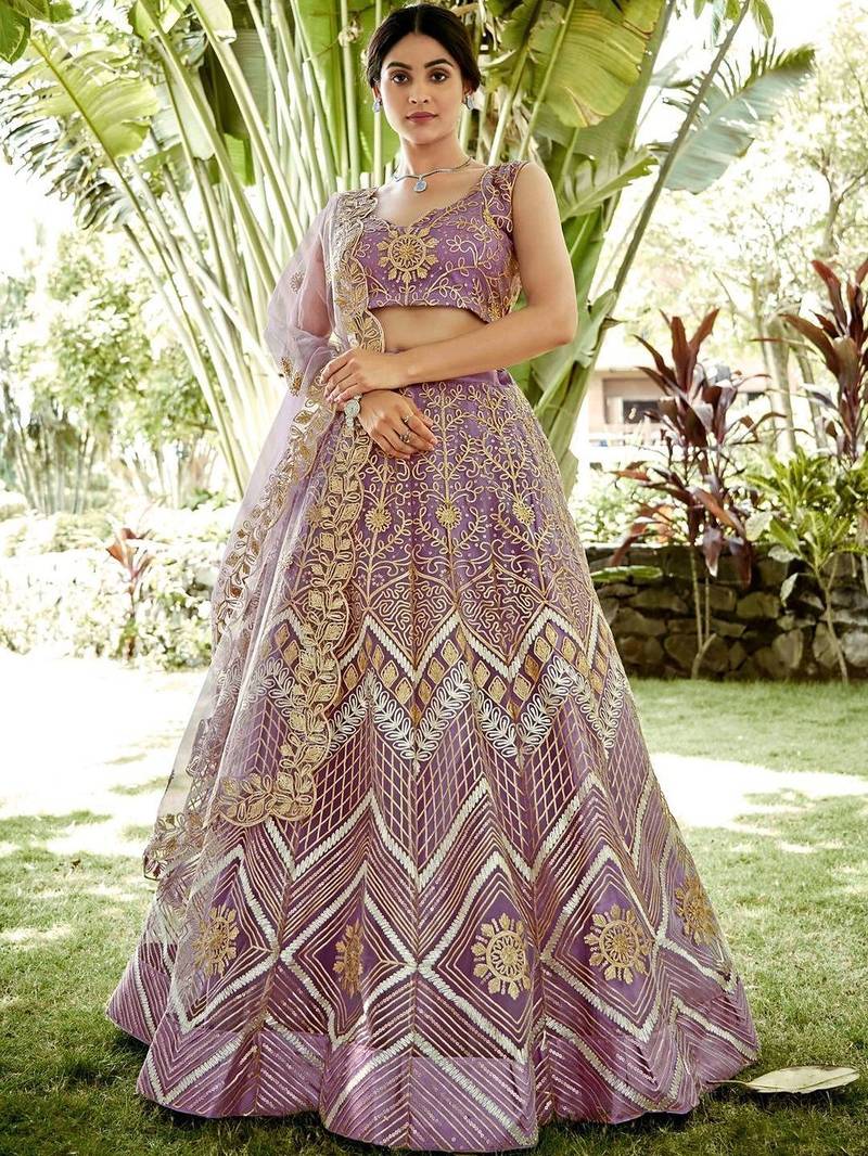 Embroidered Semi-Stitched Lehenga & Blouse With Dupatta