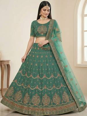Embroidered Thread Work Semi-Stitched Lehenga & Blouse With Dupatta 1
