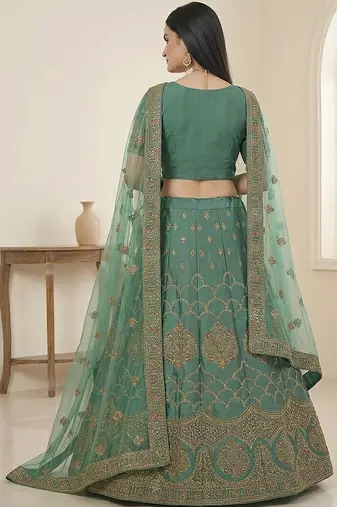 Embroidered Thread Work Semi-Stitched Lehenga & Blouse With Dupatta