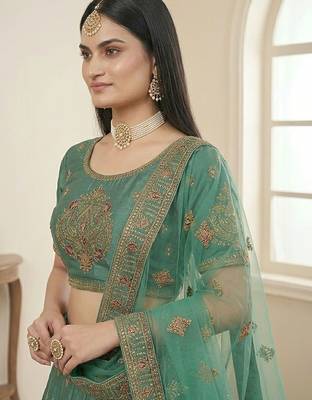 Embroidered Thread Work Semi-Stitched Lehenga & Blouse With Dupatta 3