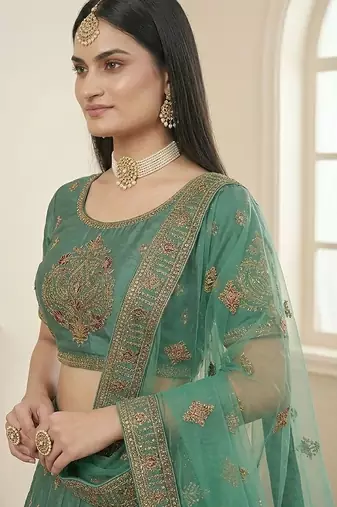 Embroidered Thread Work Semi-Stitched Lehenga & Blouse With Dupatta