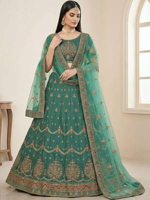 Embroidered Thread Work Semi-Stitched Lehenga & Blouse With Dupatta 4
