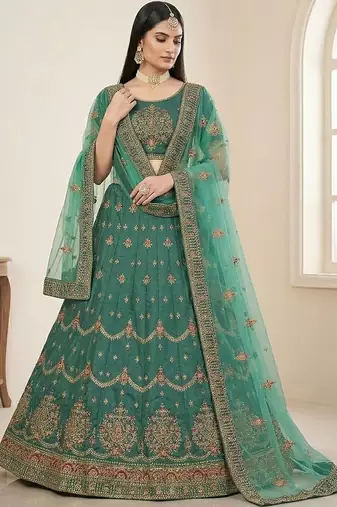Embroidered Thread Work Semi-Stitched Lehenga & Blouse With Dupatta