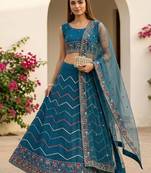 Embroidered Thread Work Semi-Stitched Lehenga & Blouse With Dupatta