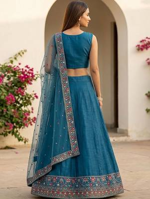 Embroidered Thread Work Semi-Stitched Lehenga & Blouse With Dupatta 2