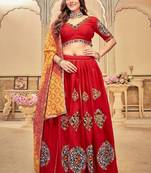 Embroidered Thread Work Semi-Stitched Lehenga & Blouse With Dupatta