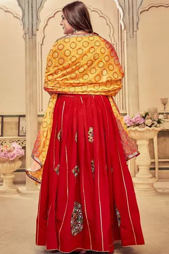 Embroidered Thread Work Semi-Stitched Lehenga & Blouse With Dupatta