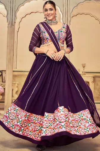 Embroidered Thread Work Semi-Stitched Lehenga & Blouse With Dupatta