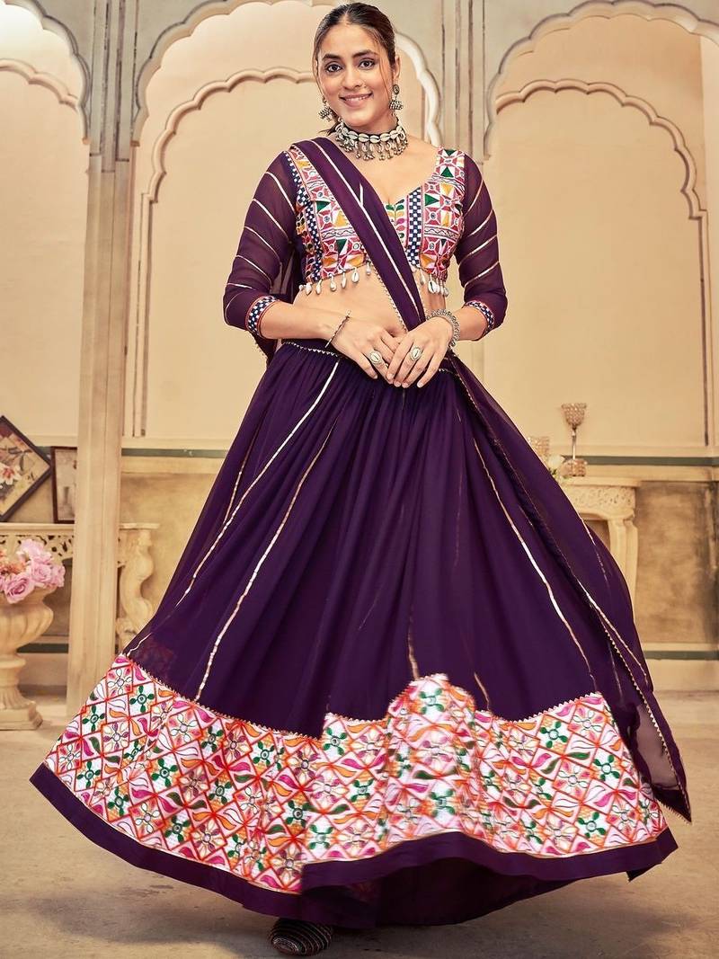 Embroidered Thread Work Semi-Stitched Lehenga & Blouse With Dupatta