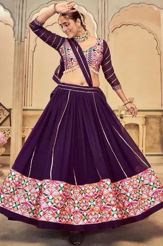 Embroidered Thread Work Semi-Stitched Lehenga & Blouse With Dupatta