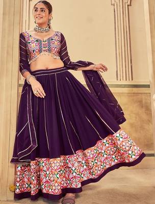Embroidered Thread Work Semi-Stitched Lehenga & Blouse With Dupatta 3