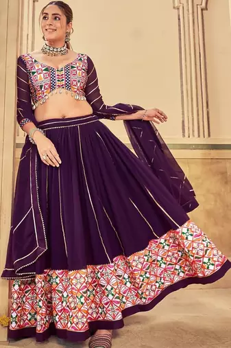 Embroidered Thread Work Semi-Stitched Lehenga & Blouse With Dupatta