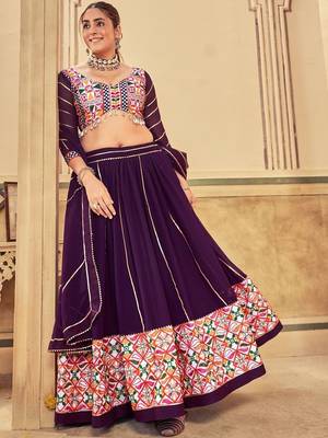 Embroidered Thread Work Semi-Stitched Lehenga & Blouse With Dupatta 4